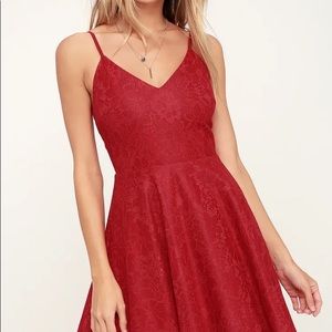 LIKE NEW Lulu’s Way With Words Berry Red Lace Skater Dress | S